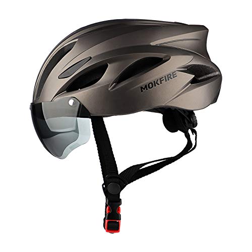 Bike Helmet for Adult with Detachable Goggles & Rear Light Mountain Road Bicycle Helmets Cycling Helmet Specialized for Mens Womens Safety Protection,Adjustable Size 22-24 in