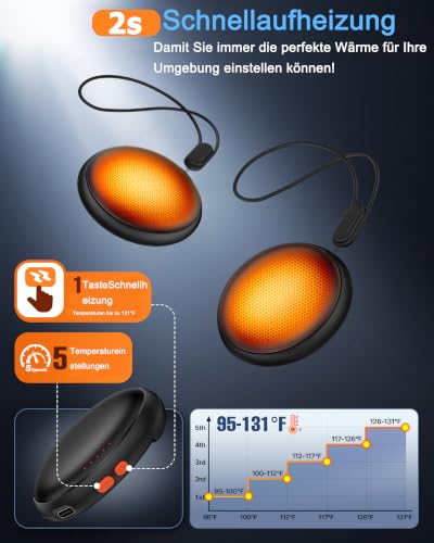 COZOME Handwärmer Elektrisch 2er Set, USB-C 55°C Skiing Camping Geschenk – Ansicht 2