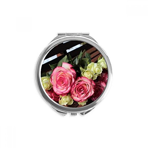 Miroir rond maquillage de poche blanc fleurs roses DIYthinker pour sac