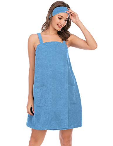 Image of Veseacky Women Bath Wrap Towel for Womens Shower with Pocket Adjustable Spa Robe & Facial Headband