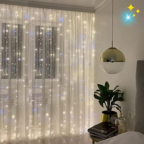 Twinkle Warm White Curtain Lights Led Lighted Curtains Light Up String Starry Decorative Fairy Lights for Bedroom Living Room Wall Window Wedding Backdrop Tent Tapestry Christmas Xmas Decorations Cover