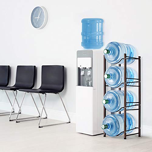 4-Tier Water Bottle Holder Rack, 5 Gallon Water Cooler Jug Storage Rack Detachable Heavy Duty Stainless Steel Water Jug Holder Water Dispenser Accessory for Office Kitchen Lobby Foyer, Bronze