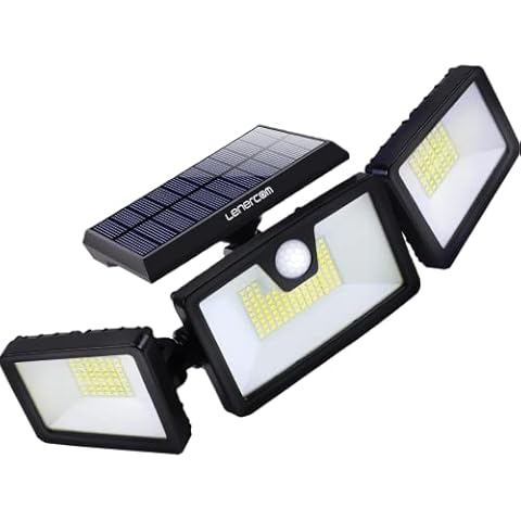 Lenercom Solarlampen für Außen mit Bewegungsmelder, 3 verstellbare Köpfe Sicherheitsleuchten, 214 LED Solar Außenwandleuchten Cover