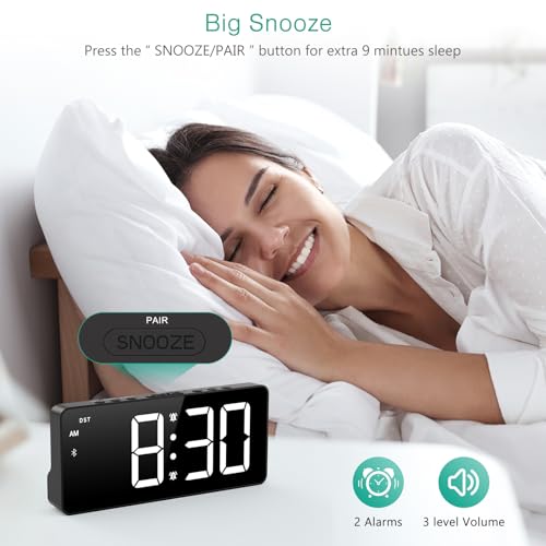 ORIA Digital Alarm Clock, Bluetooth Sync Time, LED Display, for Bedroom - Image 5