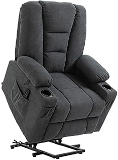 HOMCOM Oversized Riser and Recliner Chairs for the Elderly, Fabric Upholstered Lift Chair for Living Room with Remote Control, Side Pockets, Cup Holder, Charcoal Grey