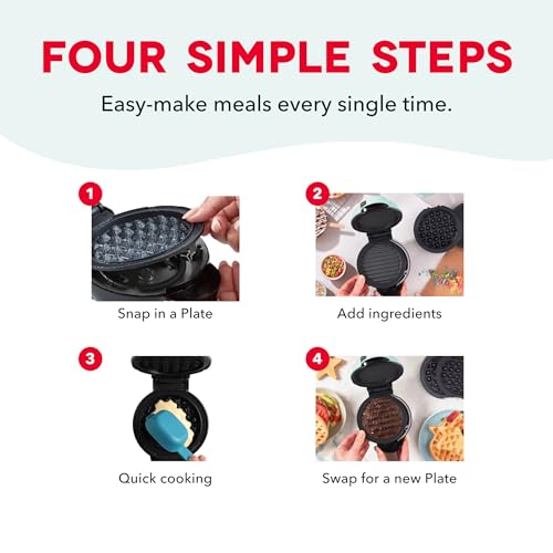 Image of Dash MultiMaker Mini System Removable Plate Set - Nonstick Replacement Plates for Fun-Shaped Waffle Breakfast - Waffle Maker Not Included - Two-Pack - Grill Plates, 4-Inch