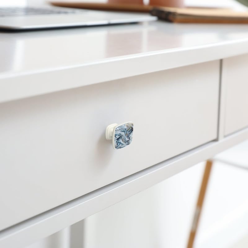 Miniatura 2 de LORVIES Paquete de 4 pomos decorativos de mármol de 1.2 pulgadas, cuadrados de vidrio ABS blanco cabujón, manijas de puerta para gabinete, aparador,