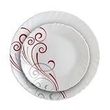 Cello Opalware Imperial Series Red Swirl 33 Pieces Dinner Set