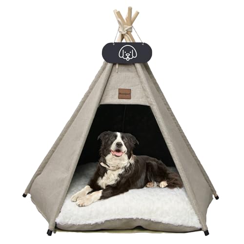 Mooipet Tipi Zelt für Haustiere mit doppelseitigem Kissen Haustierzelt für Hunde/Katzen Haustierhütte Abnehmbar und Waschbar Hundehaus für Meerschweinchen Kaninchen Hamster Kätzchen 60x60x70cm