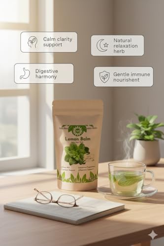 Premium Zitronenmelisse 50g – 100% Rein, Roh, Wild, Nicht-GVO, Vegan – Beruhigendes Kraut zur Stresslinderung, Schlafunterstützung und für die Verdauungsgesundheit – Ideal für Kräutertees und Extrakte