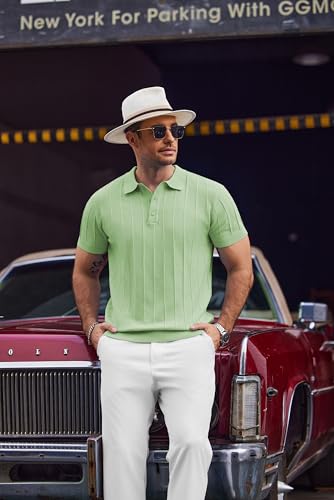 Image of COOFANDY Mens Knit Polo Shirts Short Sleeve Ribbed Textured Polo Shirt Lightweight Casual Golf Shirts Collared T Shirt
