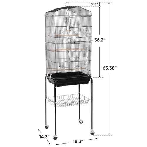 Nova Microdermabrasion 63 Inch Medium Pet Bird Cage with Detachable Rolling Wrought Iron Stand for Cockatiel, Sun Conure, Parakeet, Finch, Budgie, Lovebird, and Canary Birds