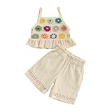 Baby Girl Summer Clothes Set Crochet Camisole Linen Shorts 2Pieces Toddler Little Girls Outfits with Pockets (Apricot, 18-24 Months)