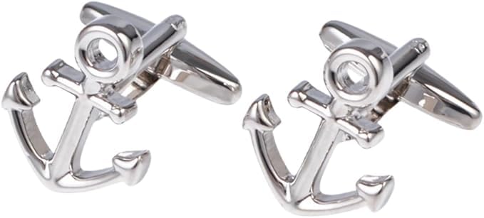 Anchor Cufflinks for Men in Silver Finish Premium Nautical Design Brass Metal Cufflink Set for Suit Blazer and Tuxedo Stylish Groom Wedding Cufflinks for Men Gift Box Luxury Formal Accessories and Office Wear Fashion Jewelry-image-45