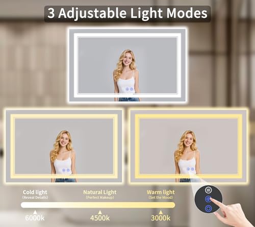 Image of 36 inchx72 inch LED Bathroom Mirror with Lights, Anti-Fog, Backlit + Front Lit, Dimmable, Led Vanity Mirror for Wall, Lighted Bathroom Mirror, 3 Colors, Shatter-Proof Tempered Glass