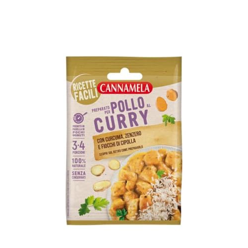Cannamela, Ricette Facili, Preparato per Pollo al Curry, con Curcuma, Zenzero e Fiocchi di Cipolla, 100% Naturale, Pronto in Pochi Minuti, Busta da 3-4 Porzioni