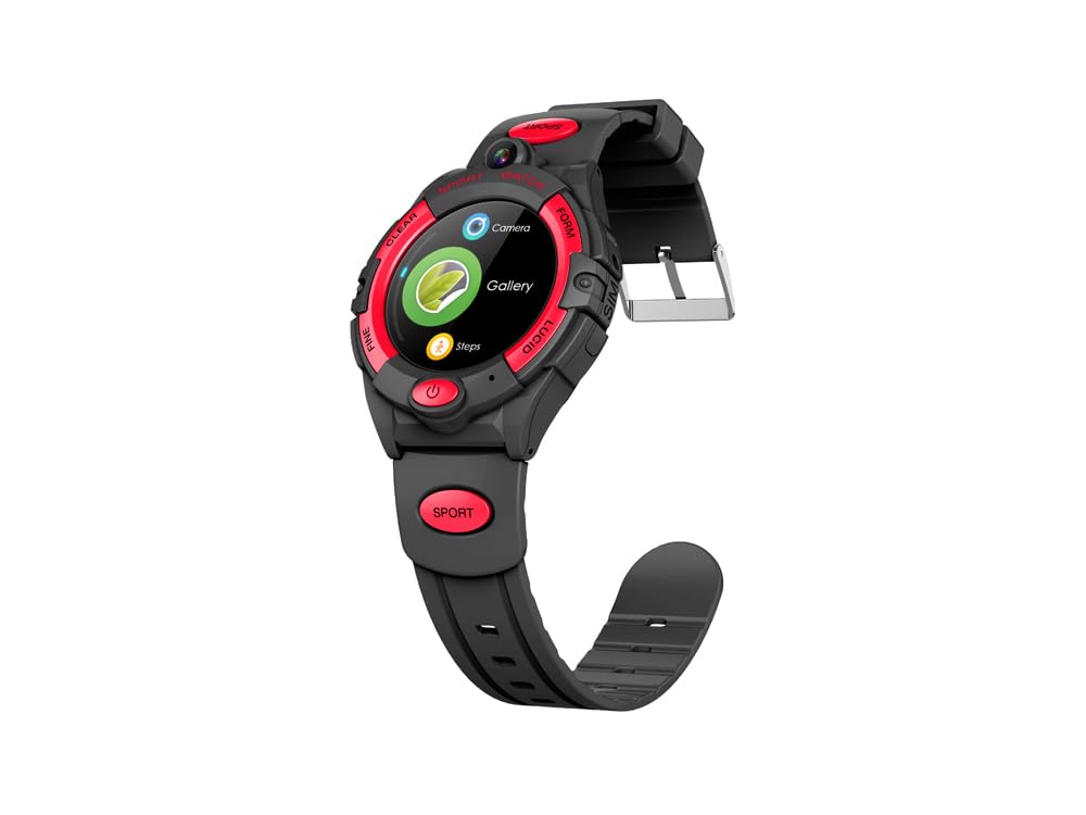 EKO ! Montre Connectée Enfant, Smartwatch Téléphone pour Filles garçons avec Appel, Fonction SOS, Podomètre, Suivi de santé, Caméra, Lecture Audio, Réveil, Montre Intelligente Enfants (Noire/Rouge)