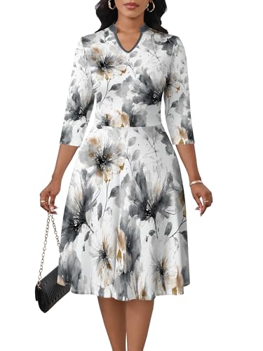 Image of PinkPatty Women's Casual A-line Midi Dresses 3 /4 Sleeve V Neck Fit and Flare Dress with Pockets