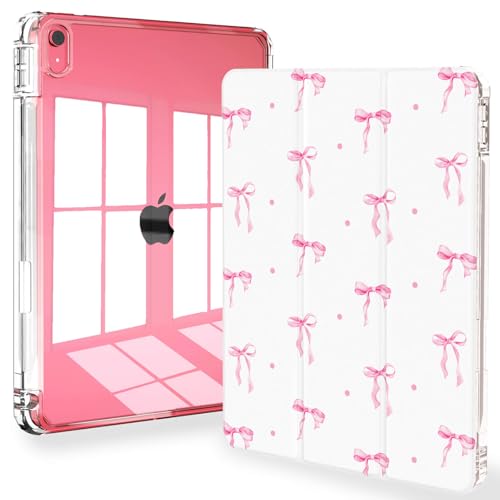 Feams for iPad (A16) 11th Generation 11 Inch Case 2025 iPad 10th Generation 10.9 Inch 2022 Slim Clear Back Cover with Pencil Holder & Auto Sleep Pink Bow