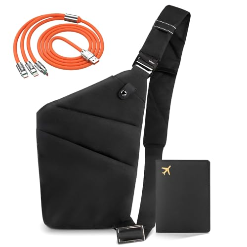 IUHFSIFS Upgrade Diebstahlsichere Tasche【0 Belastung - Komfortable Ergonomie】Diebstahlsichere Umhängetasche【Viele Taschen Extrem Wasserdicht Kratzfest】Anti Diebstahl Tasche Damen Herren Schwarz Rechts