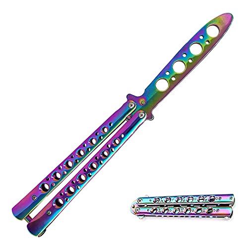 ICED PIXEL Navaja Sin Filo Cuchillo Mariposa,Unsharpened íntegramente en acero inoxidable hoja 100% seguro aburrido mariposa peine para entrenamiento cuchillo de mariposa Cover