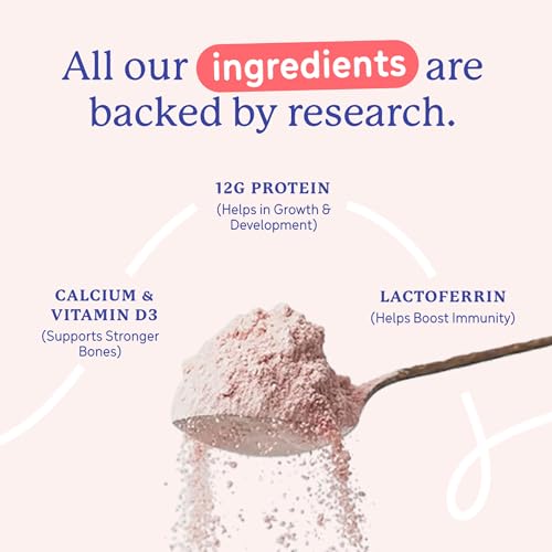 Image of Gritzo SuperMilk Growth+ (10-12y Girl), Strawberry Swirl, 400g | 12g Protein with 20 Vitamins & Minerals | Zero Refined Sugar