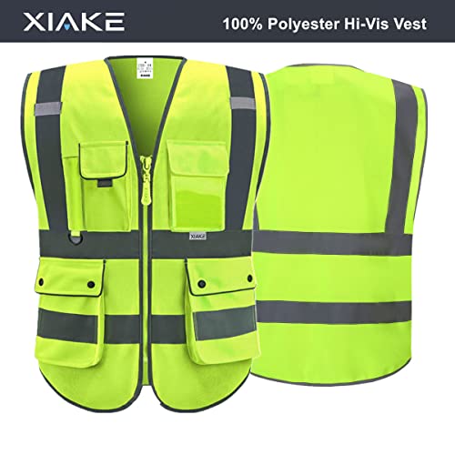 XIAKE Reflective Safety Vest for Men & Women High Visibility Class 2 Vest with Pockets Meets ANSI Standards(Medium,Yellow)