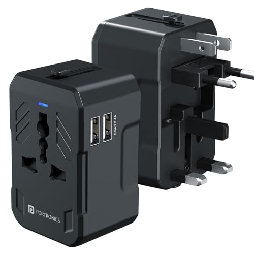 Image of Portronics Juicemate 2 Universal Travel Adapter with 12W Dual USB-A Output Port, All in One International Travel Fast Charging Adapter, Suitable for 200+ Countries US,UK,EU,AUS,Etc (Black)