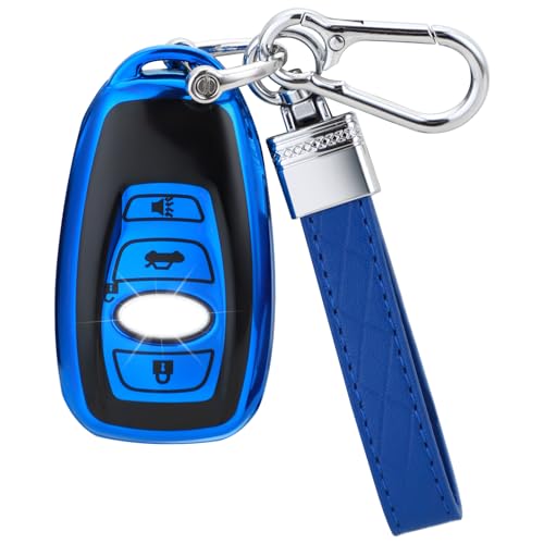 BAIMICE For Subaru Key Fob Cover with Keychain Ascent Outback BRZ Forester Impreza Crosstrek Legacy WRX WRX STI XV Crosstrek TPU Key Fob Cover Key Shell (Blue Key Case + key chain)