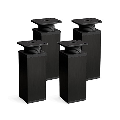 Patas para muebles, 4 piezas, altura regulable | Perfil cuadrado: 40 x 40 mm | Sossai® MFV1-BL | Diseño: Negro | Altura: 120mm (+20mm) | Tornillos incluidos