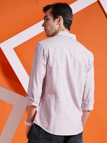 Image of The Indian Garage Co Men Slim Fit Striped Full Sleeves Cutaway Collar Casual Shirt