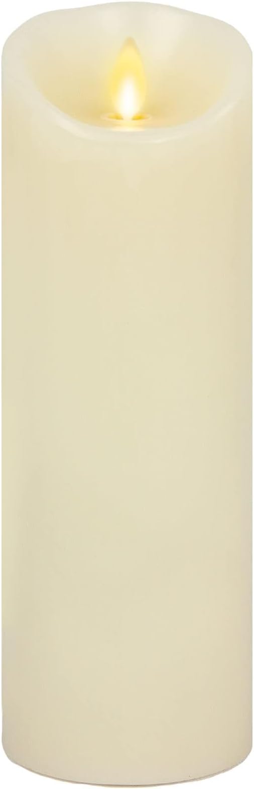 Scalloped Edge Flameless LED Candle, Warm White, 3" x 8.5", Battery Operated, Moving Flame, Real Wax Pillar with Timer, Vanilla Honey Scented