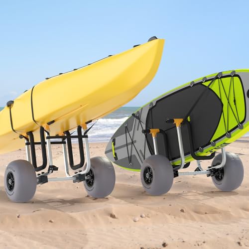 Bonnlo SUP Transport Cart, Kayak Cart 2 in 1 with 12in Big Beach Balloon Wheels, Aluminum Kayak Wheels with Adjustable Width 330 lbs Capacity for Stand Up Paddleboard, Kayaks, Canoe, Boat, Float Mat - Thumbnail 7