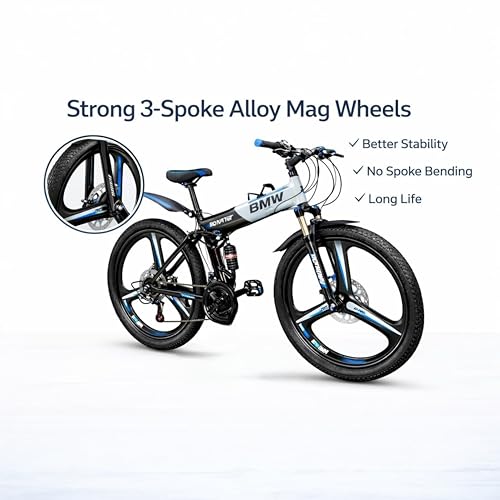 Image of X6 Series 21-Speed Gear Cycle for Men | Foldable 26-Inch Bicycle with 3-Spoke Alloy MacWheels, Dual Disc Brakes & Dual Suspension|Off-Road & City Riding Bike (Black)