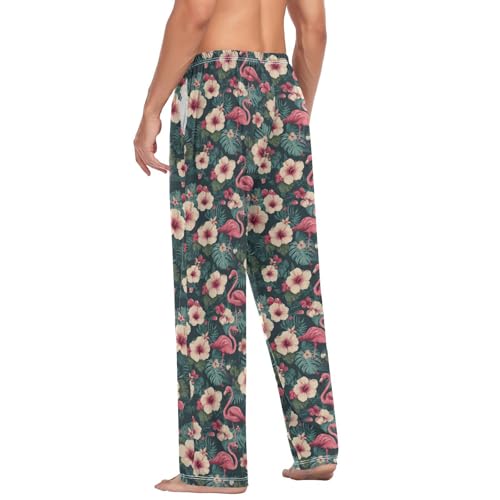 Aflyko Animal Men's Pajama Pants Flamingo Hibiscus Palm Pjs Sleepwear Bottoms3