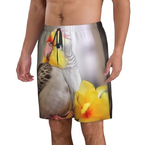 Cute Cockatiel Men's Swim Trunks Quick Dry Board Shorts with Pockets Casual Drawstring Beach Shorts2