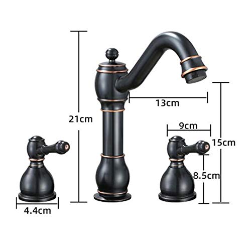 Mitigeur de lavabo 3 trous en laiton massif brossé noir patiné - 6