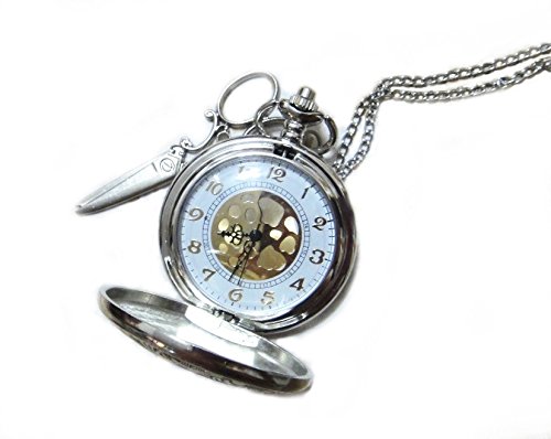 Alice In Wonderland Pocketwatch Necklace - Vintage Style Scissor Pendant - Steampunk Golden Antiqued Silver Charm Pocket Watch #TOP4