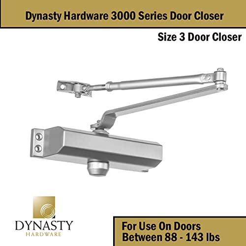Dynasty Hardware Door Closer Heavy Duty Hydraulic Adjustable Size 1-6 Spring with 3 Spring, Hydraulic Automatic Series 3000 Door Closer Sprayed Aluminum