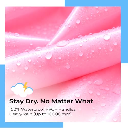 Image of Lifelong Kids Solid Textured PVC Raincoat| School Bag Extension & Side Pocket | Rain Coat| Raincoat for Boys & Girls | Kids Raincoat | Waterproof Rainwear with Carrying Pouch, 6-7 YRS (Pink & White)