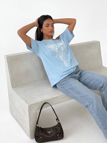 Image of SXV STYLE SOL Women Summer Loose Asymmetrical Neck Cocktail Fruit Orange Y2K Graphic Oversized T-Shirt