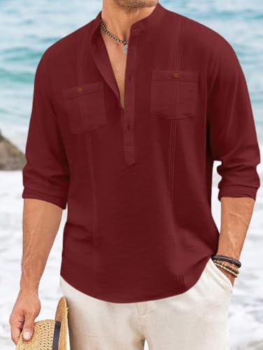 Image of Macsivo Cotton Blend Solid Casual Short Kurta for Men Long Sleeve Mandarin Collar Stylish Shirt Kurta for Men