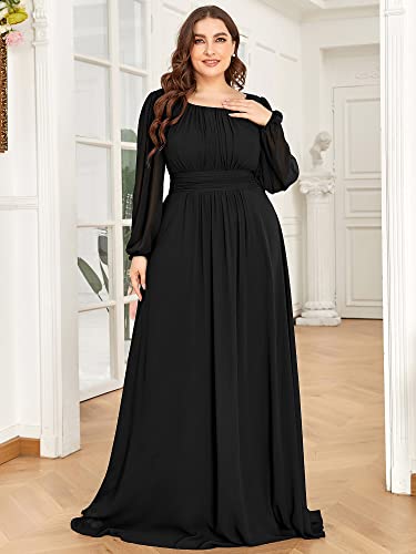 Ever-Pretty Women's Round Neck Long Sleeves Empire Waist Elastic Chiffon Flowy Plus Size Formal Evening Gown Bridesmaid Dress2