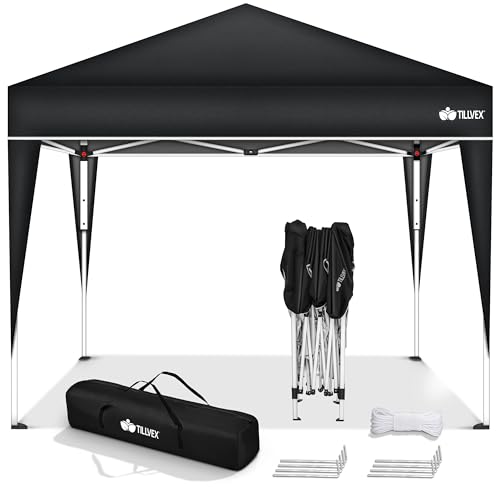 tillvex Gazebo Plegable Cenador 3x3m Impermeable | Pabellon de Jardin Pop-up Regulable en Altura | Carpa de jardín protección UV 50+ | Cenador de Fiesta con Bolsa (Negro)