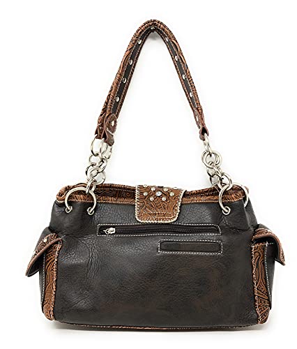 Western Premium Suede Leather Cross Buckle Floral Women's shoulder handbag Wallet Set3