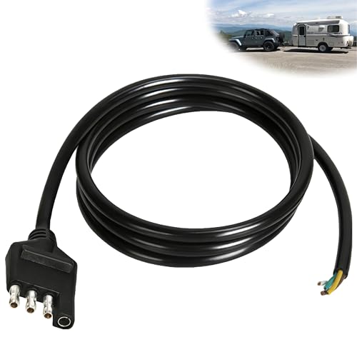 4 Way Trailer End Connector 5 Feet Jacketed Cable 18 AWG 4 Pin Trailer Connector Heavy Duty 4 Wire Trailer Light Plug Pure Copper Trailer Wiring Harness 4 Flat Extension Side Male Replacement
