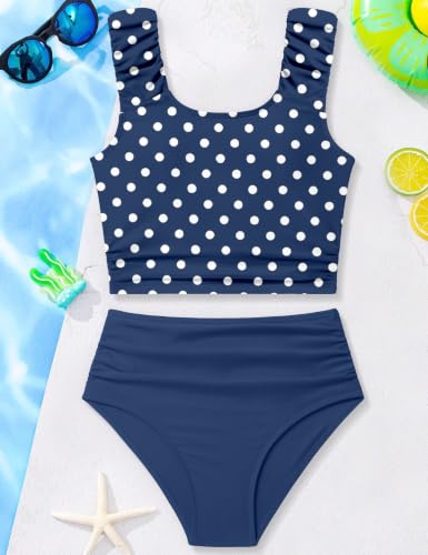 Image of Girls Tankini Swimsuit 2 Piece Bathing Suit Twist Cross Back Cutout Swim Tank Top Floral Print Swimwear for 7-18Y