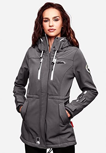 MARIKOO Damen Übergangsjacke Softshellmantel mit Kapuze Zimtzicke Grau Gr. XS