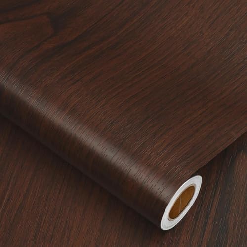 Image of TEKCOOL Peel and Stick Wallpaper Wood Contact Paper Woods Wallpaper Cherry red Wood Grain Contact Paper Thicken Textured for Cabinets and Drawer Countertops Waterproof Self Adhesive Vinyl(45x300-3pc);