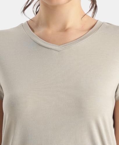 Image of Jockey RX12 Women Micro Modal Cotton Relaxed Fit Solid V Neck Half Sleeve T-Shirt